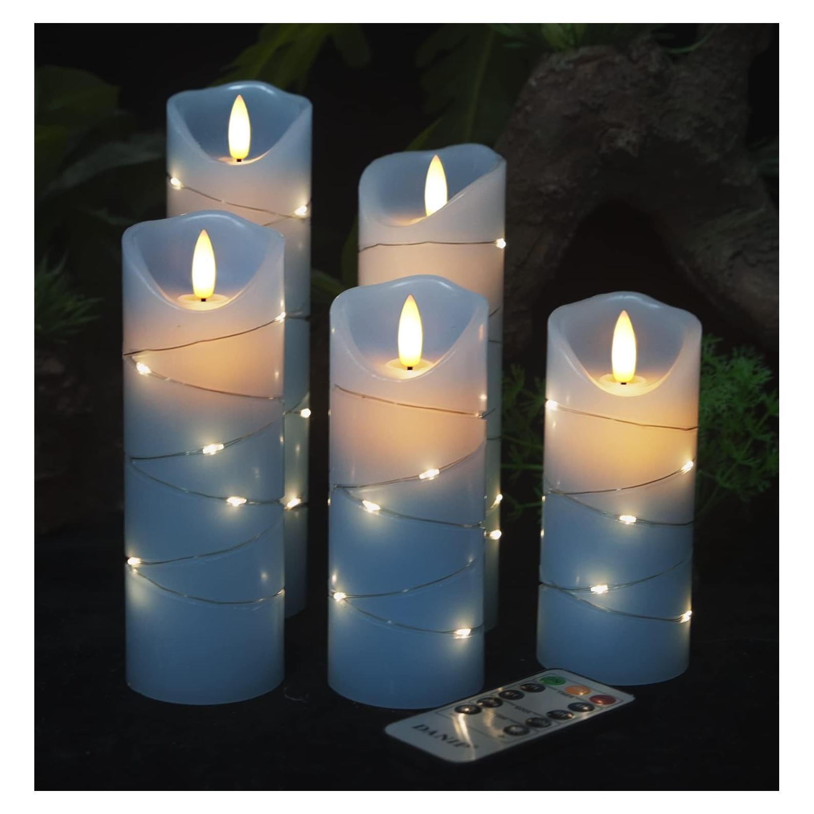 Vela LED Sin Llama Danip con Cadena de Estrellas 5 Piezas