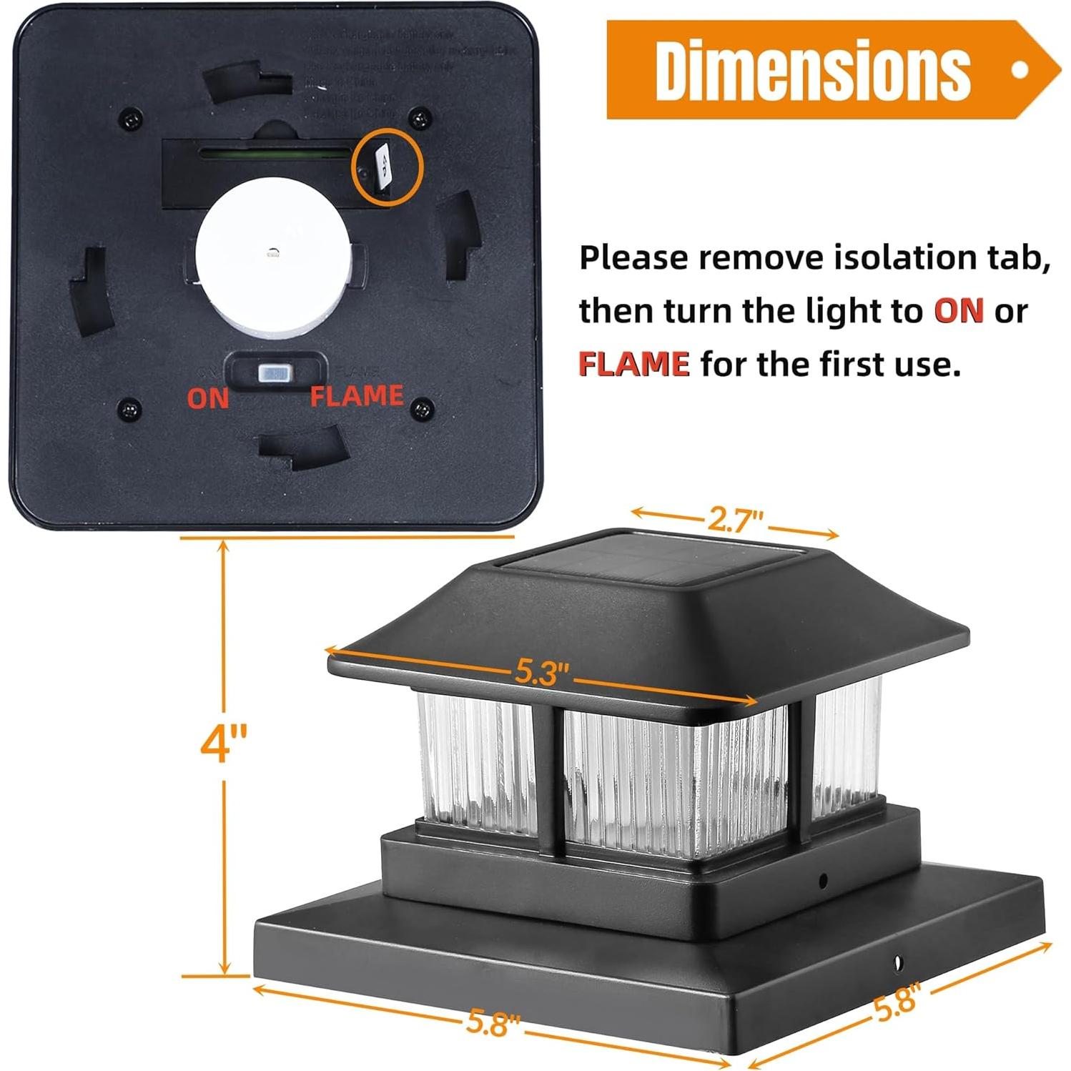 Dynaming Solar Flame Post Cap Lights Outdoor, Solar Powered Fence Post Light, Flickering Flame LED Lantern Lamps Waterproof for Garden Deck Patio, Fit 4x4, 5x5 or 6x6 Vinyl/Wooden Posts, 8 Pack