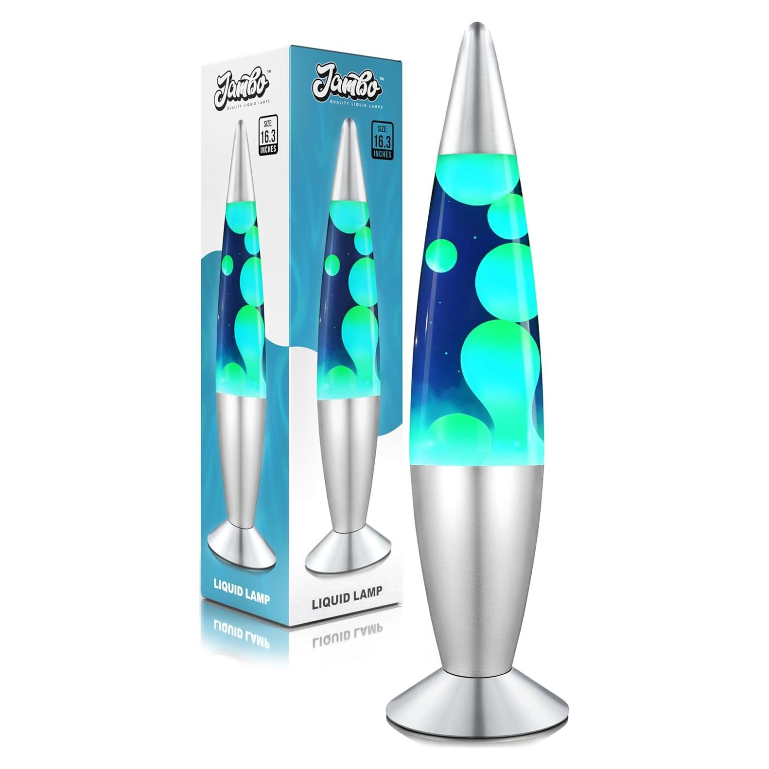 Lámpara Líquida Jambo 16" Azul con Cera Amarilla y Verde