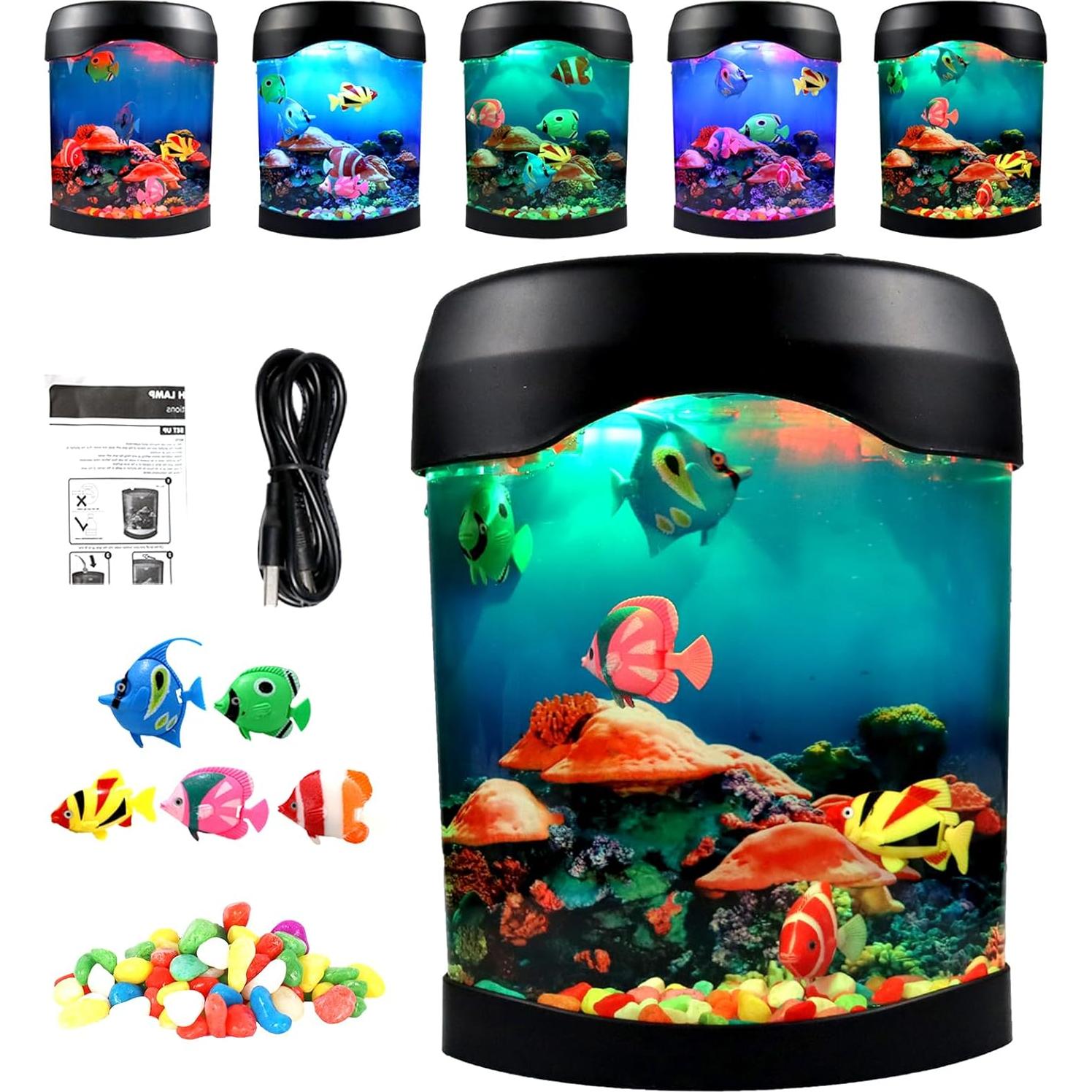 Lámpara Acuario LED Toycol con 5 Peces Falsos y 7 Colores