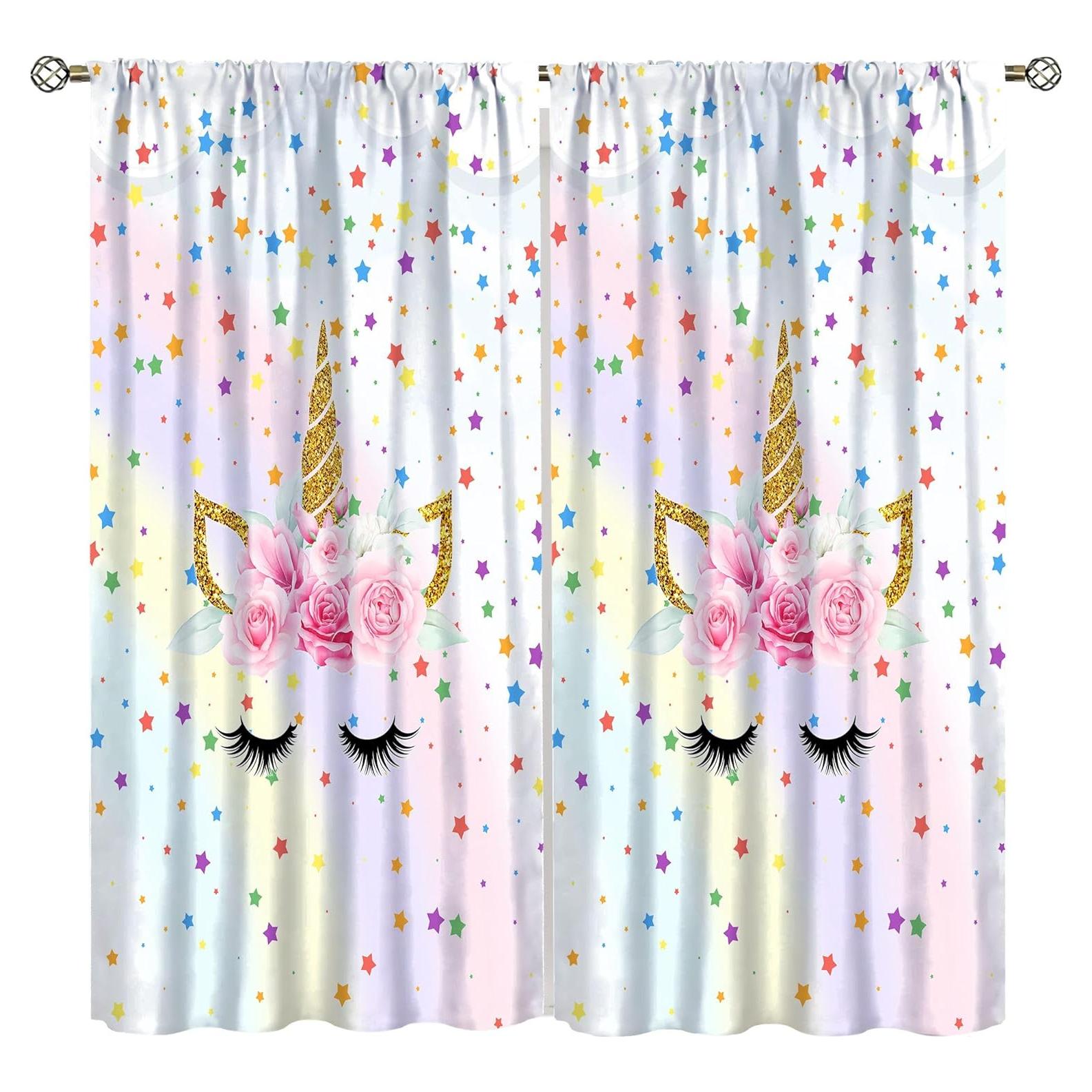 Cortinas Blackout VUMIVI Unicornio Rosa 42x137 cm 2 Paneles