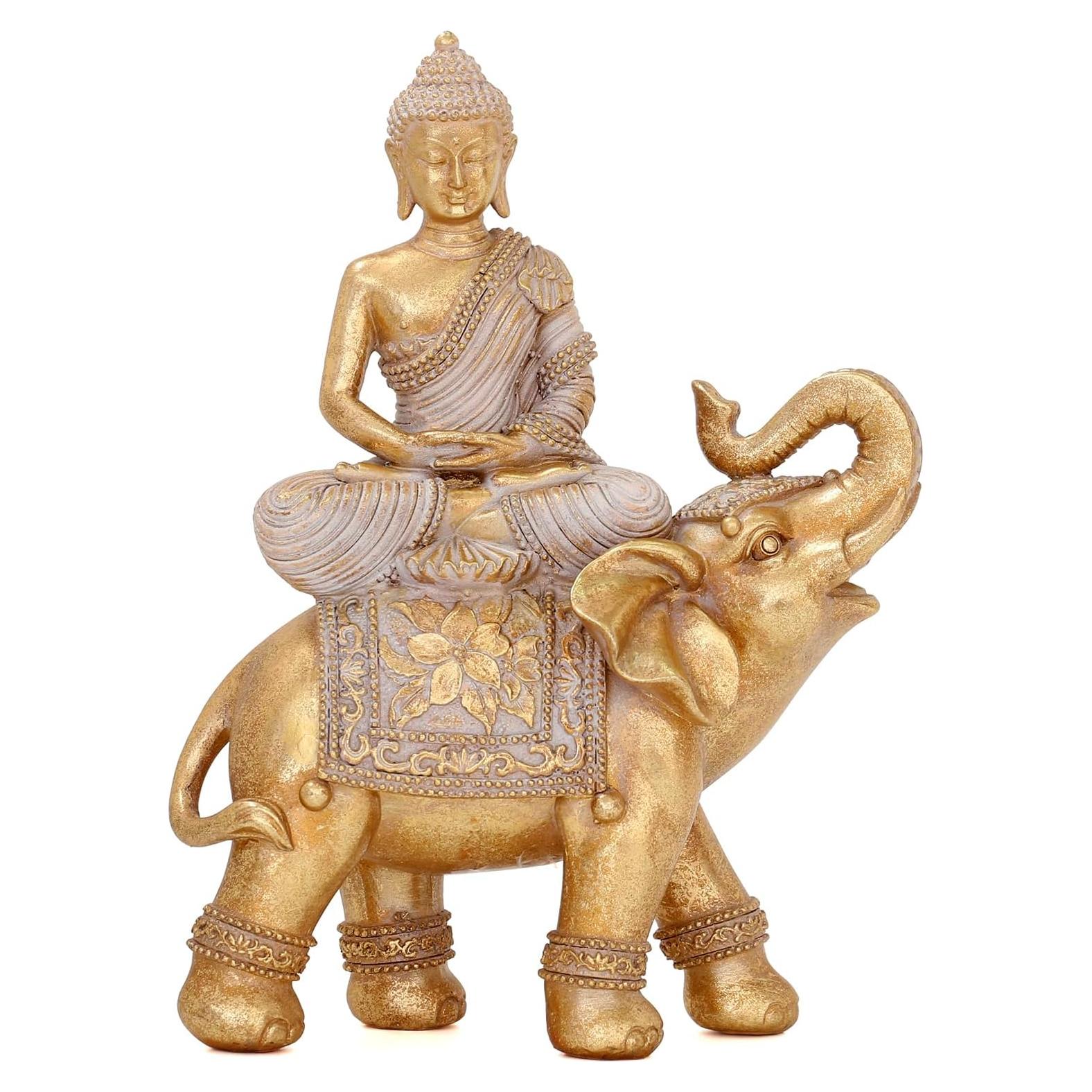 Estatua de Buda Dorada 23.5 cm con Elefante - Decoración Zen