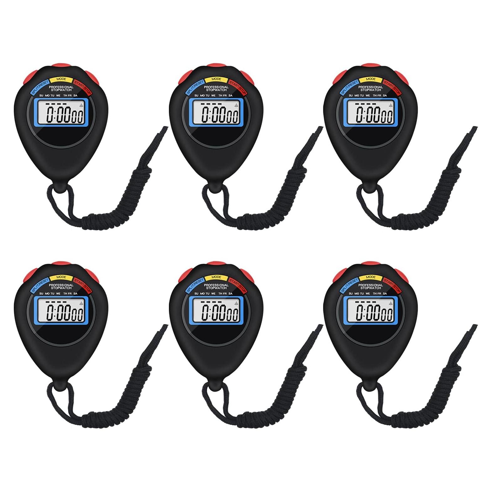 Cronómetros Electrónicos Digitales Pgzsy - Paquete de 6, Negro