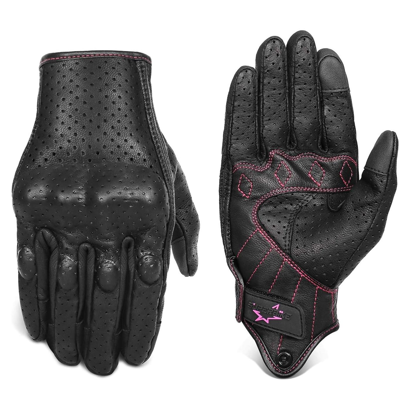 Guantes de Motocicleta para Mujeres Superbike G01W - Cuero Negro Rosa XS