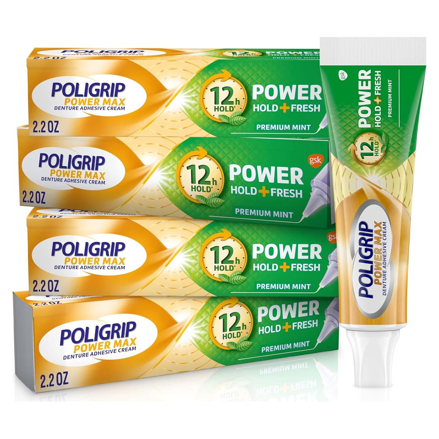Crema Adhesiva para Dentaduras Poligrip Power Max 4x62.37g Menta