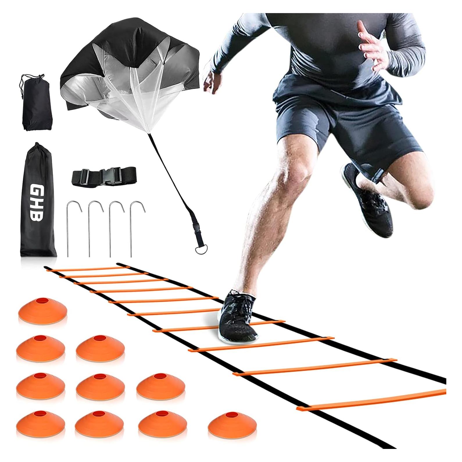 Escalera de Agilidad GHB 12 Peldaños 6.1m con Conos y Paracaídas