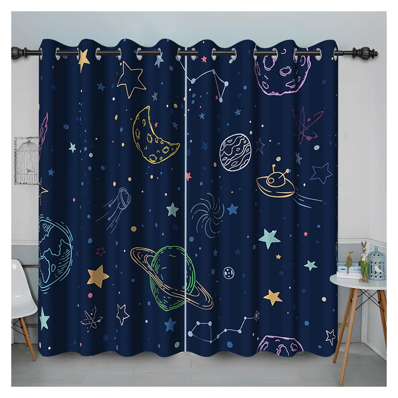 Cortina Blackout Infantil Baocicco 2 Paneles Espacio 96x114 cm