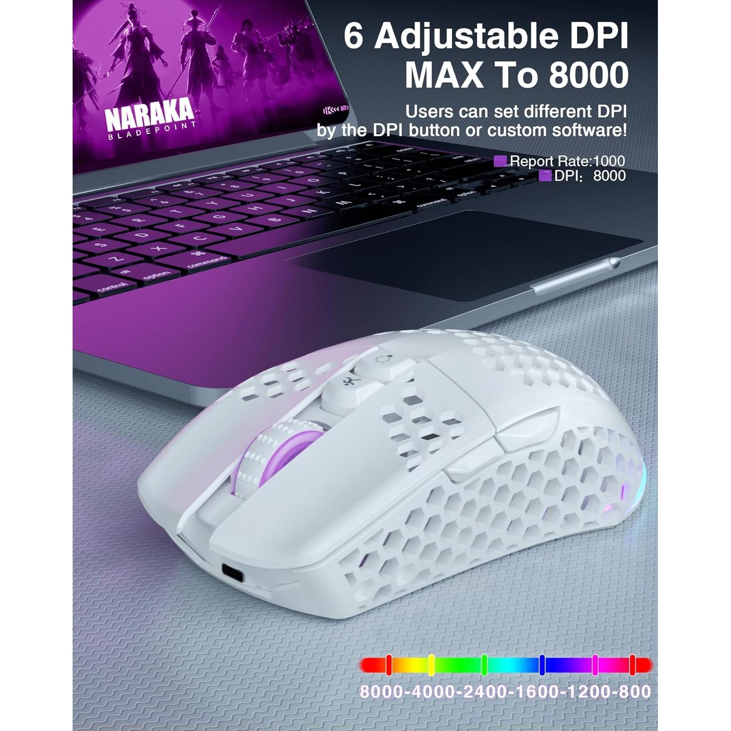 Ratón Gaming Inalámbrico SOLAKAKA SM600 Blanco 8000 DPI RGB