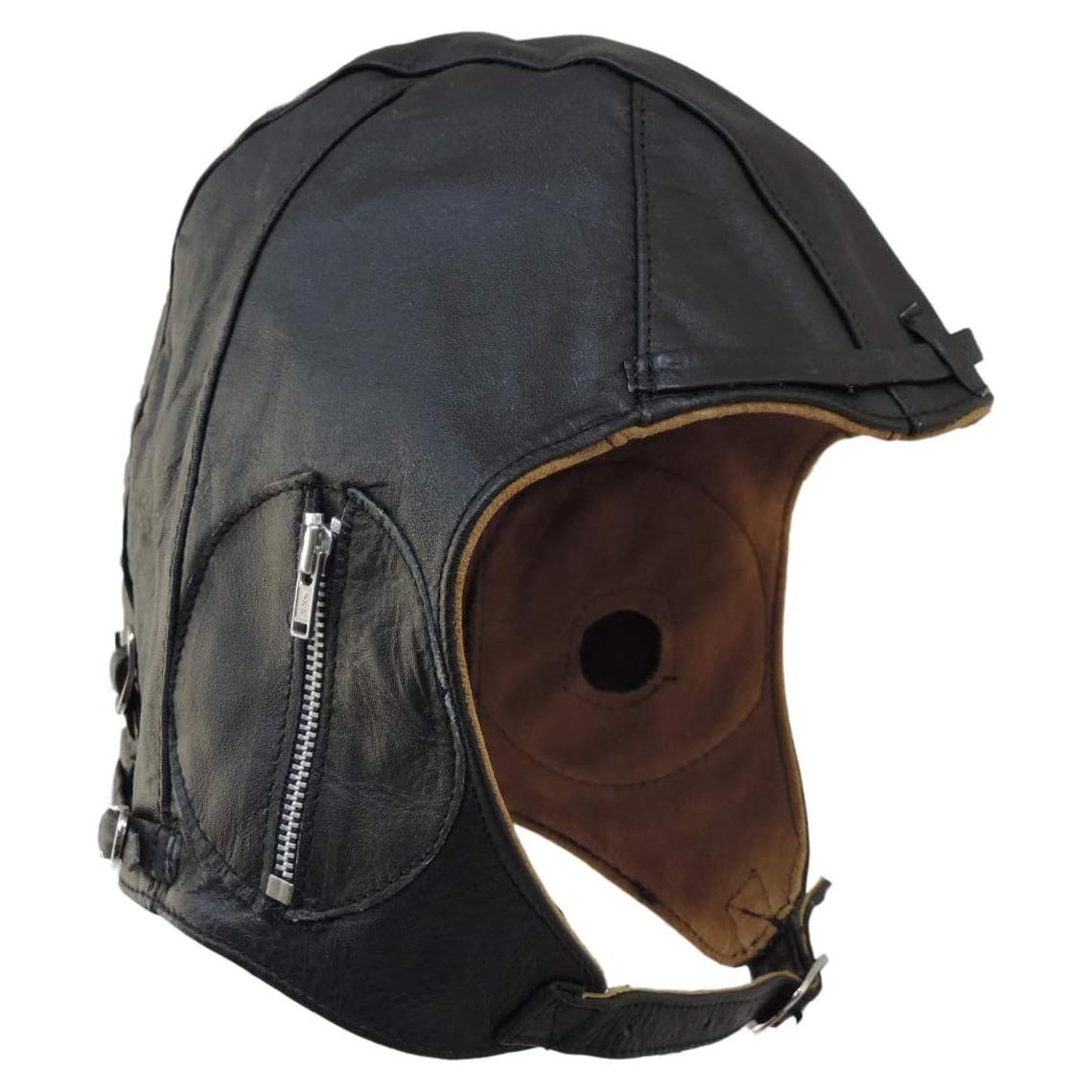 Gorra de motocicleta de cuero negro Aviador vintage WWII
