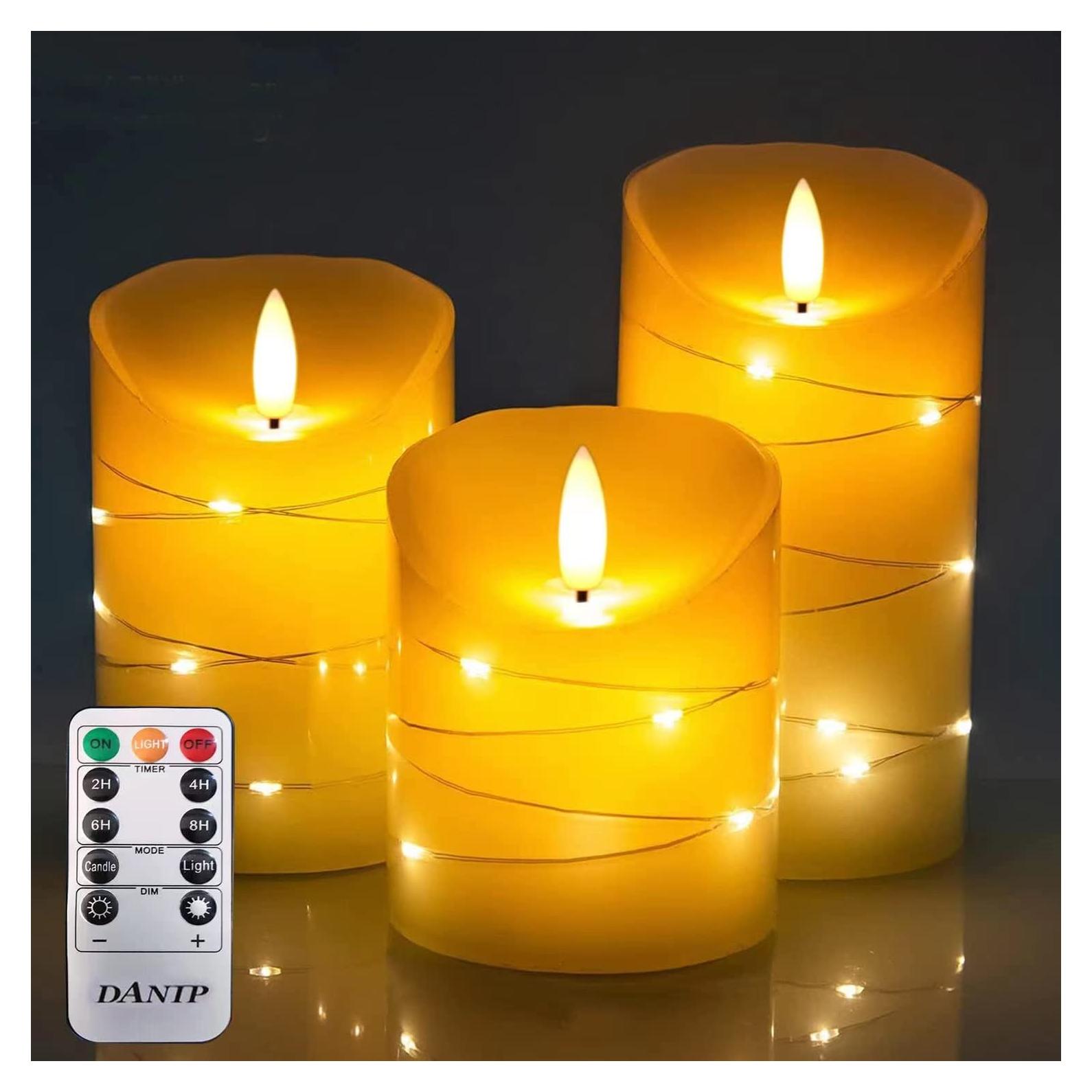 Juego de 3 Velas LED DANIP con Cadena de Luces - Control Remoto