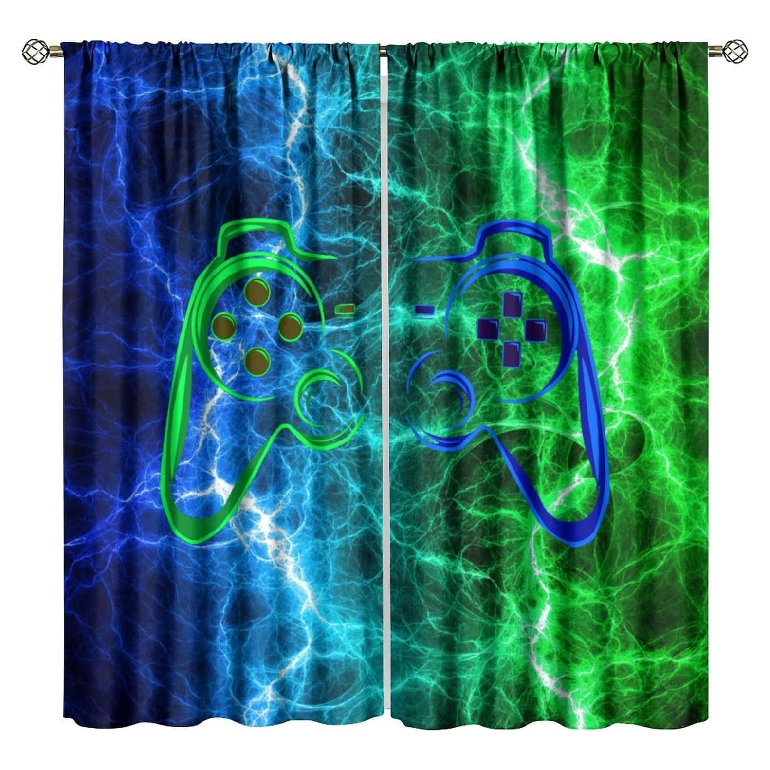 Cortinas Blackout XBDDZSW Juego Azul Verde 2 Paneles 213x213 cm