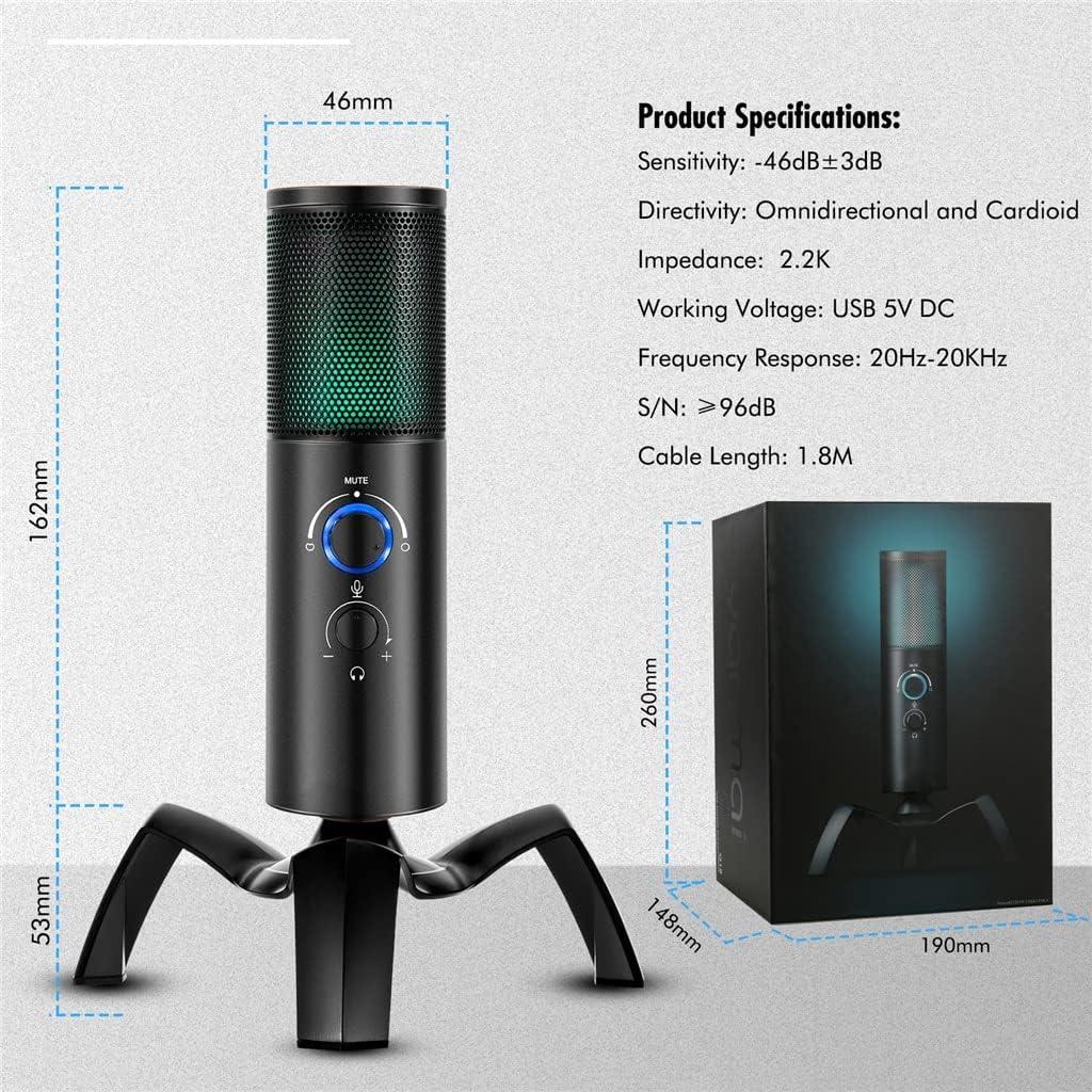 Professional Condenser Microphone Game Streaming Video Studio USB Microphone Computer Audio Tape RGB Light
