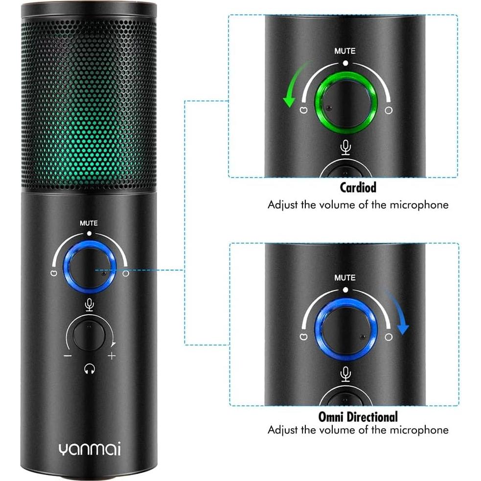 Professional Condenser Microphone Game Streaming Video Studio USB Microphone Computer Audio Tape RGB Light