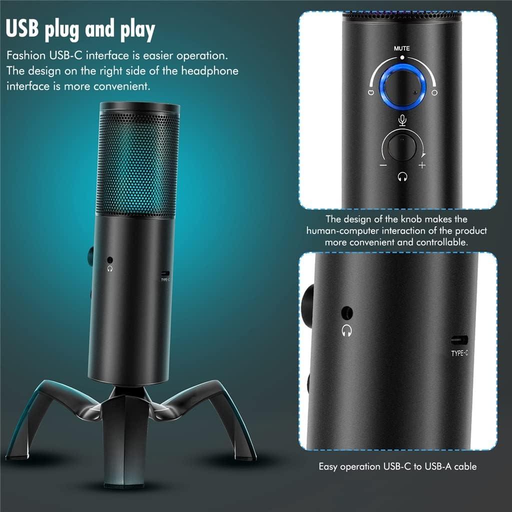 Professional Condenser Microphone Game Streaming Video Studio USB Microphone Computer Audio Tape RGB Light