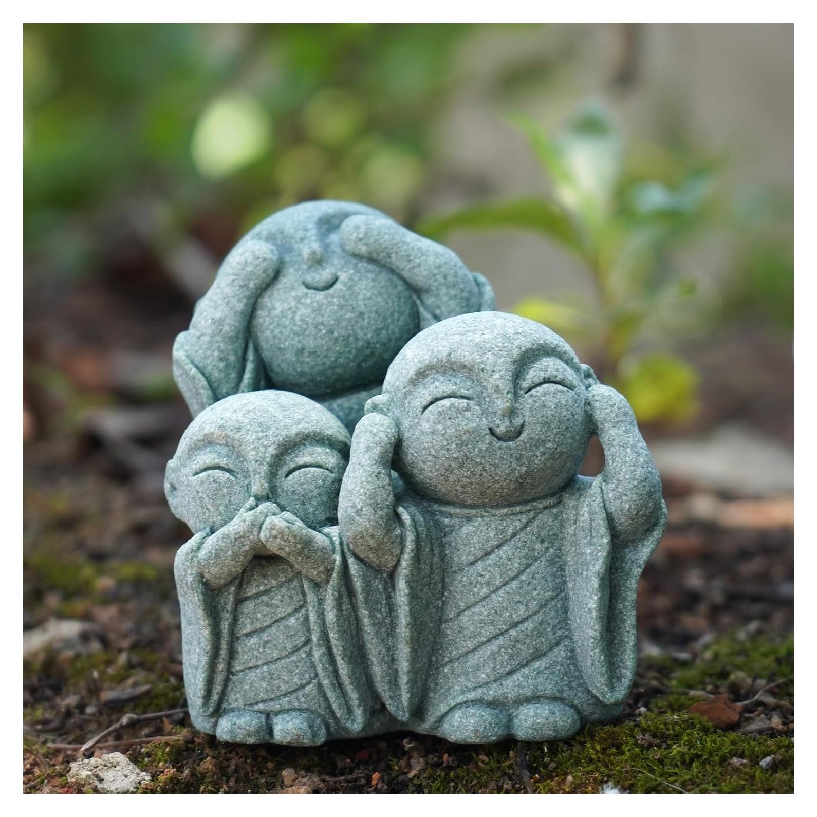 Estatua Jizo Japonesa OwMell 3 Monjes de Arenisca Decorativa