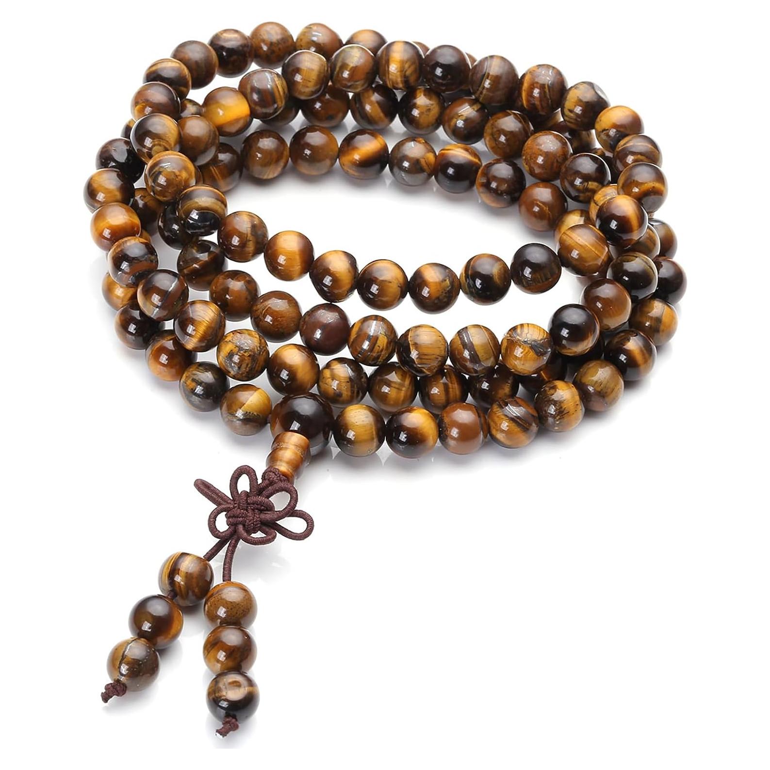 Pulsera Mala Tibetana JOVIVI 108 Perlas Ojo de Tigre 6mm