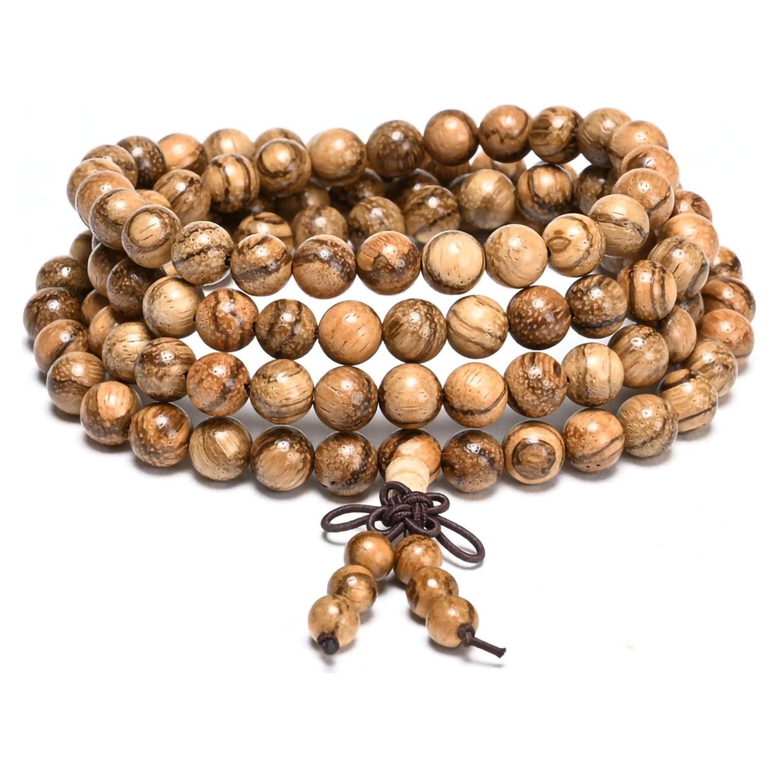 Collar Mala FAZOVIN de Madera Natural 108 Cuentas 8 mm