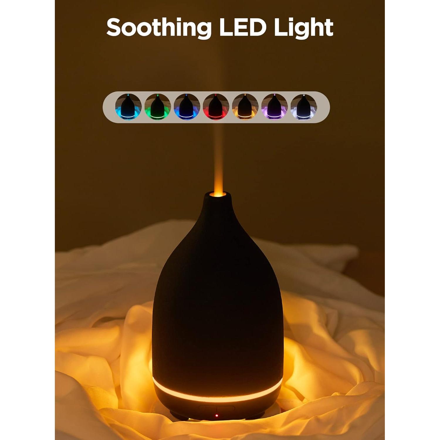 InnoGear Oil Diffuser, 150ML Ceramic Diffuser for Essential Oils Handcrafted Aromatherapy Diffuser Ultrasonic Cool Mist Humidifier with 2 Mist Modes Waterless Auto Off for Room Office, Black