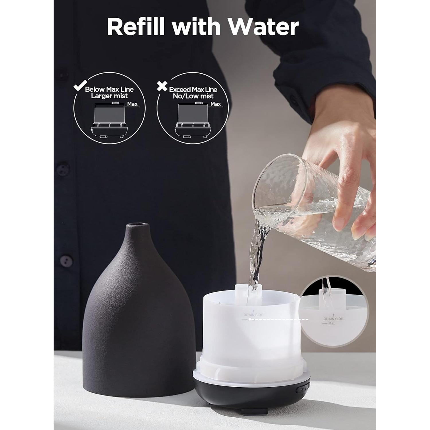 InnoGear Oil Diffuser, 150ML Ceramic Diffuser for Essential Oils Handcrafted Aromatherapy Diffuser Ultrasonic Cool Mist Humidifier with 2 Mist Modes Waterless Auto Off for Room Office, Black