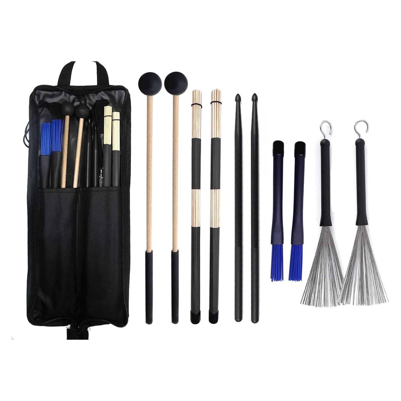 Set de Baquetas y Cepillos de Tambor TUOREN con Bolsa Negra