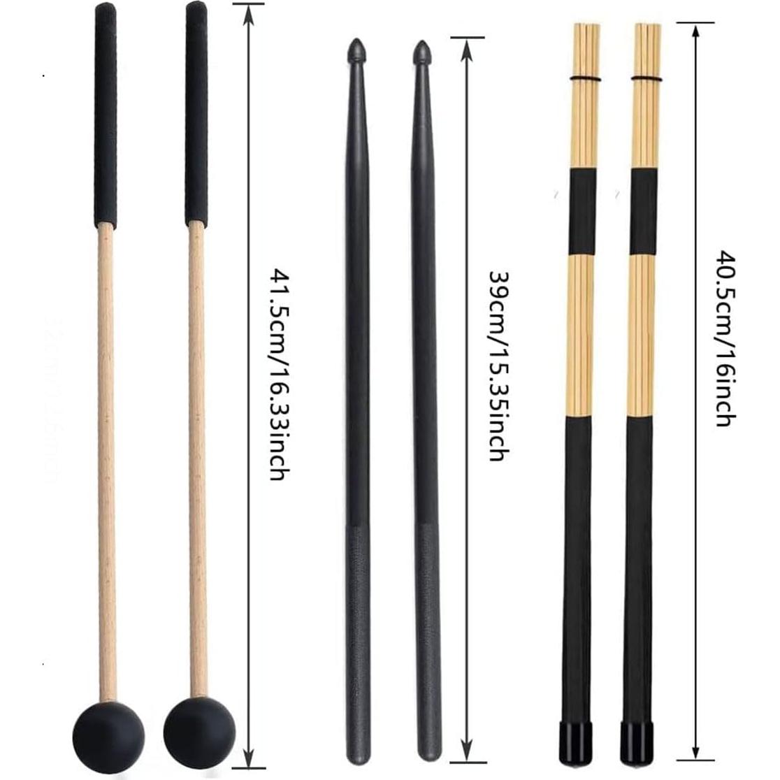 Set de Baquetas y Cepillos de Tambor TUOREN con Bolsa Negra