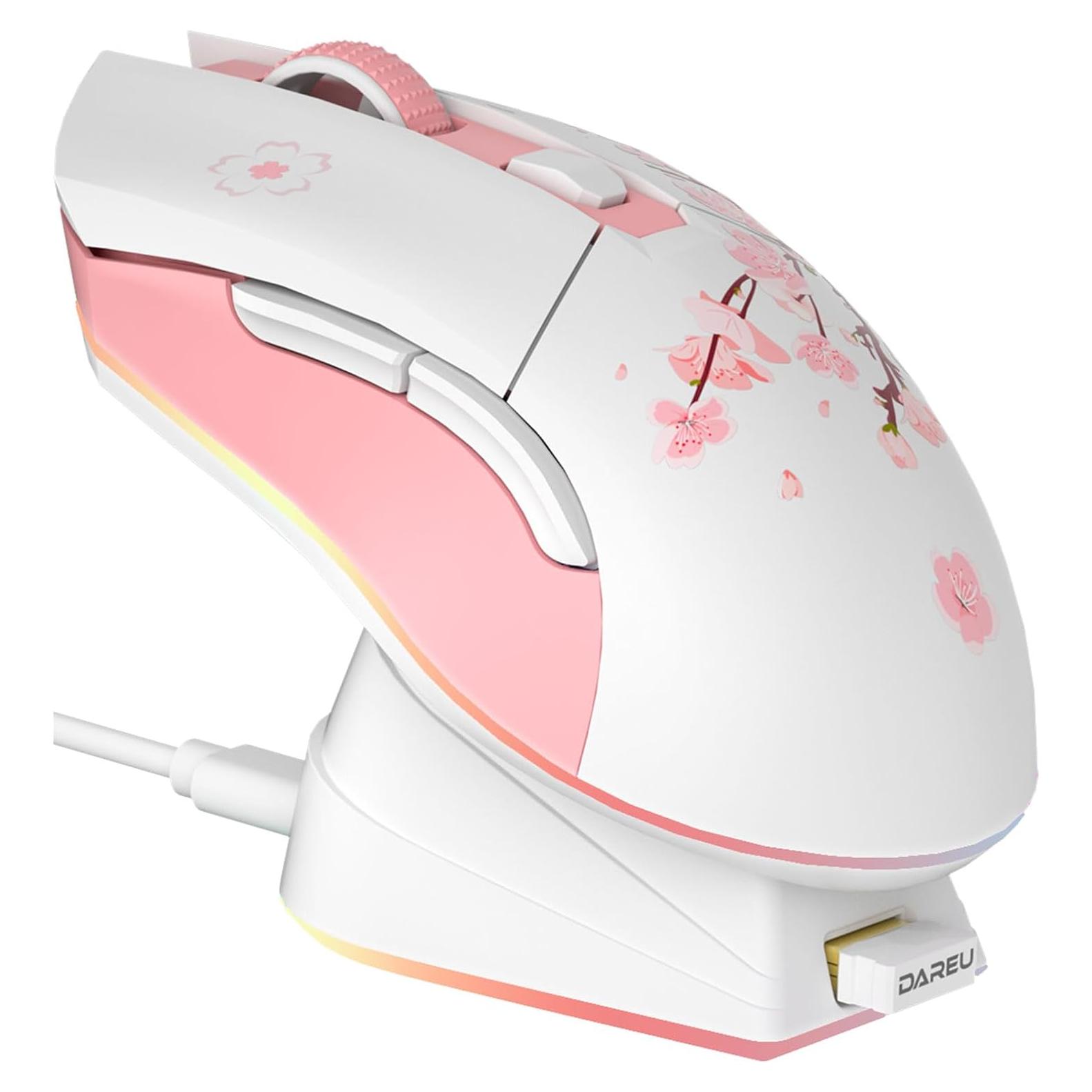 Ratón Gaming Inalámbrico DAREU Sakura Pink 12K DPI RGB