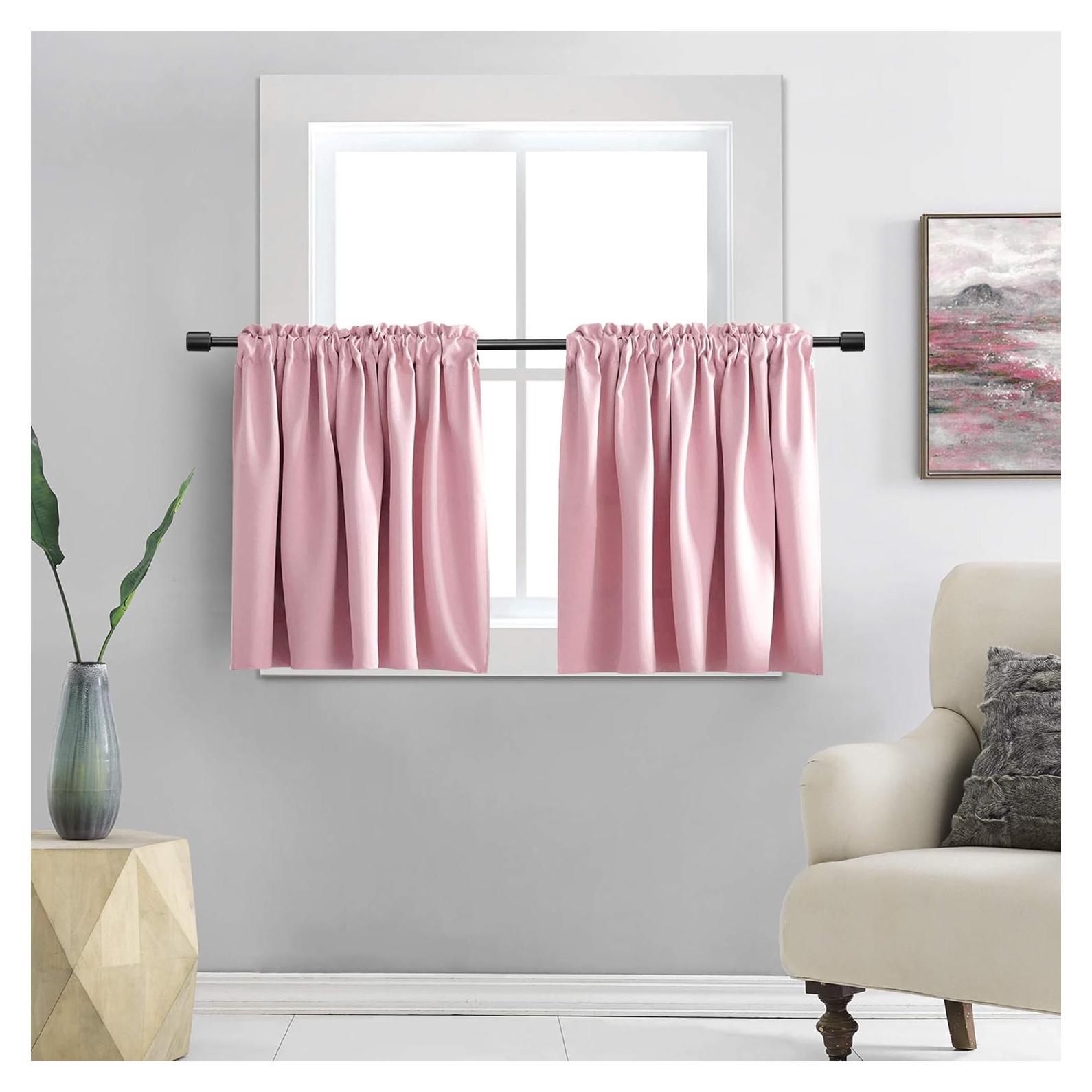 Cortinas Cortas Rosadas DONREN 2 Paneles Opacas 42x76cm