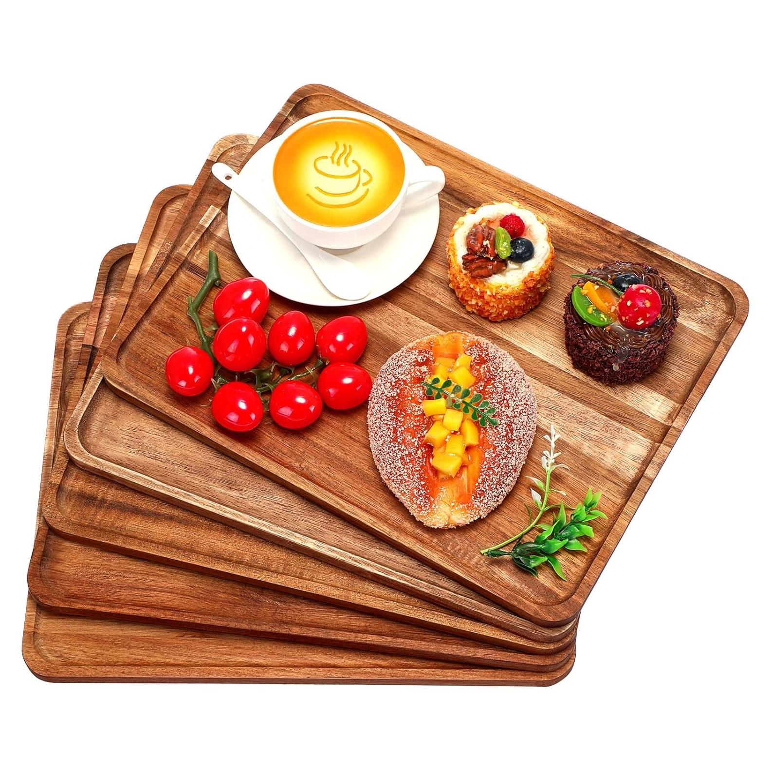 Juego de 5 Bandejas de Madera Acacia Rectangulares 33x23cm