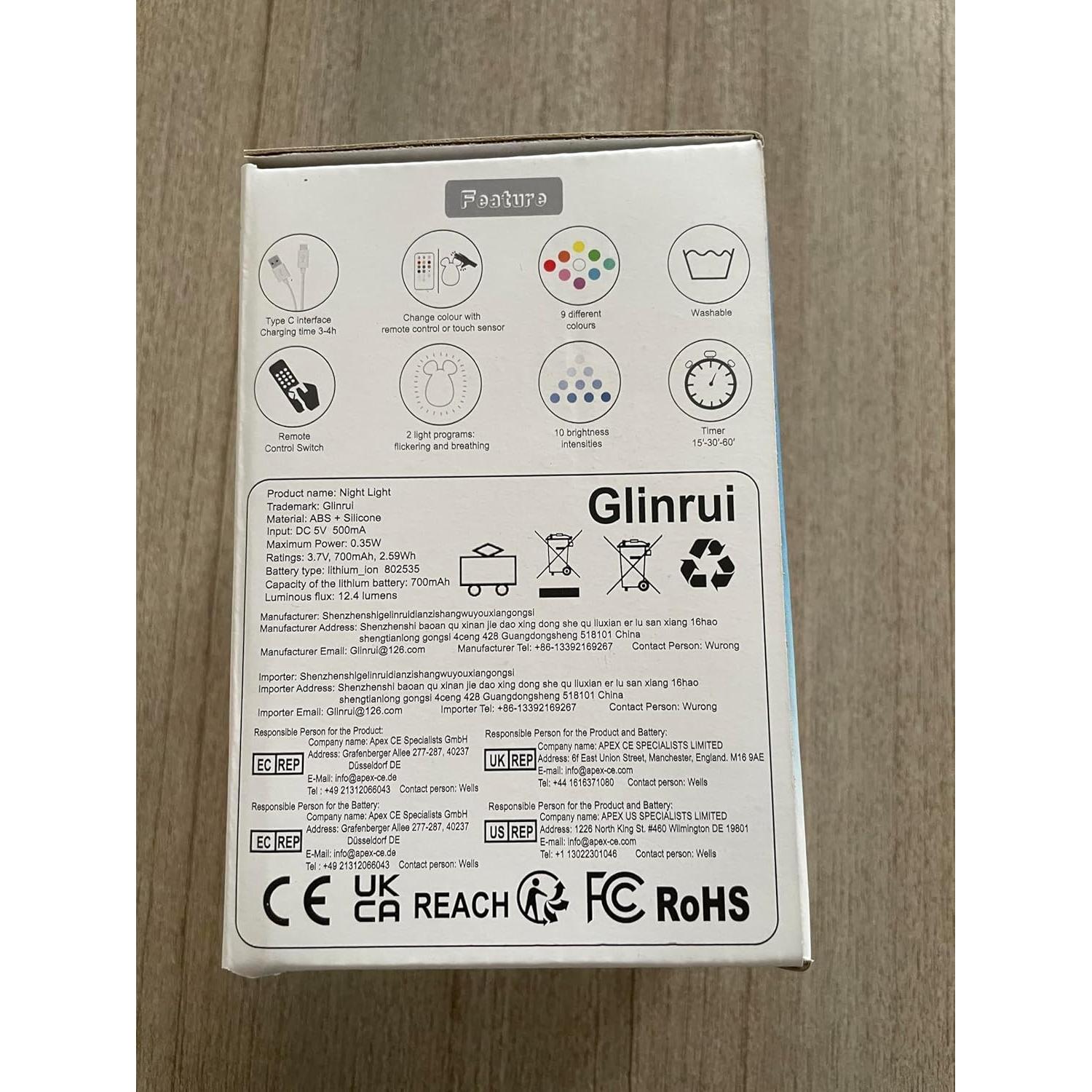 Luz Nocturna Glinrui Gato Mediano 9 Colores 125g