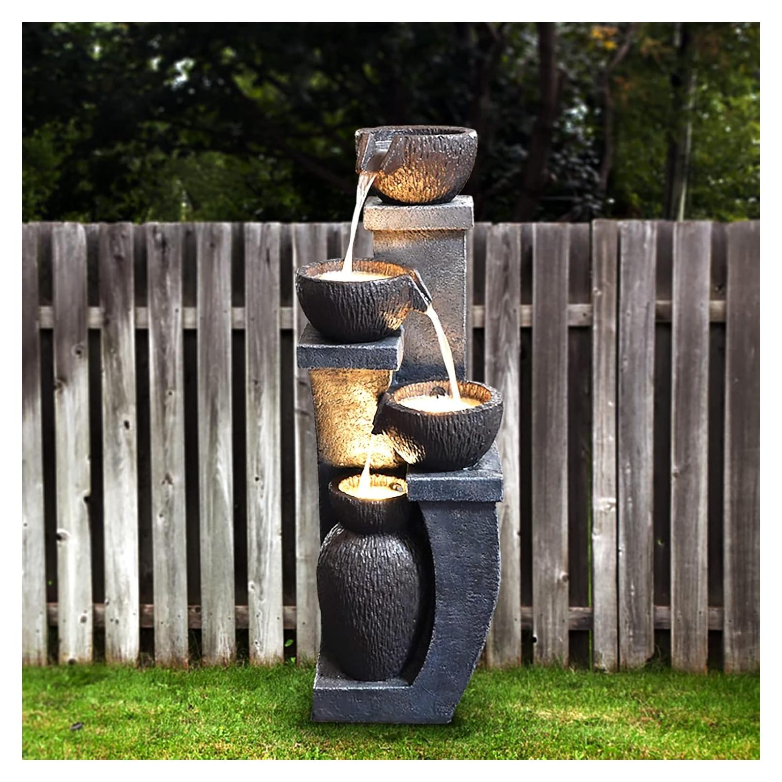 Fuente de Agua Exterior Supmix 4 Cuencos LED Gris 95.2 cm