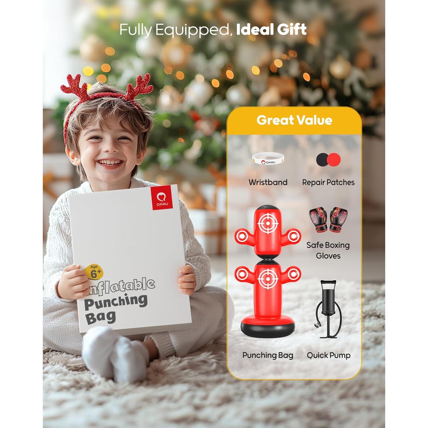 Bolsa de Boxeo Inflable QPAU 64" para Niños con Guantes