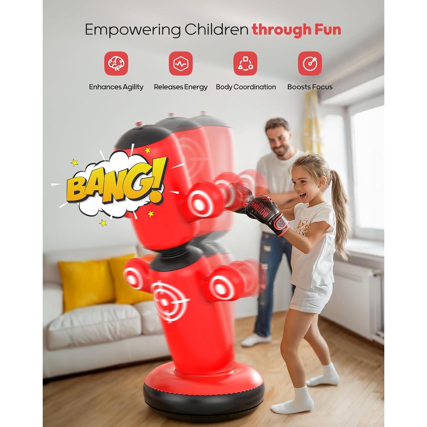 Bolsa de Boxeo Inflable QPAU 64" para Niños con Guantes