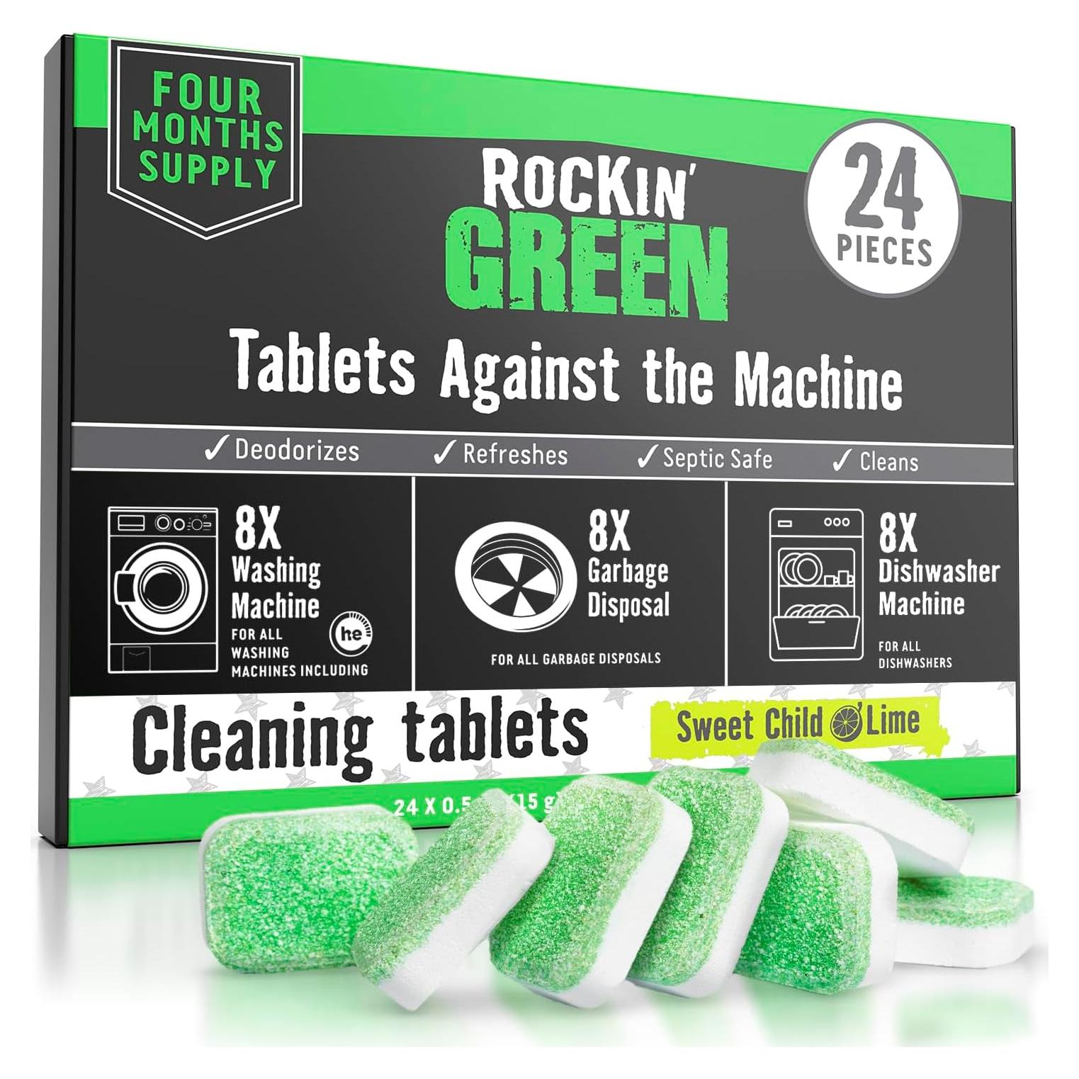 Tabletas de Limpieza Rockin' Green para Lavadora y Lavavajillas - 24 Unidades