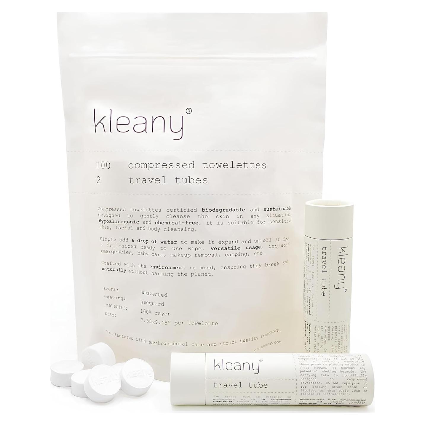 Toallitas Comprimidas Biodegradables Kleany - 100% Rayón - 20x24 cm