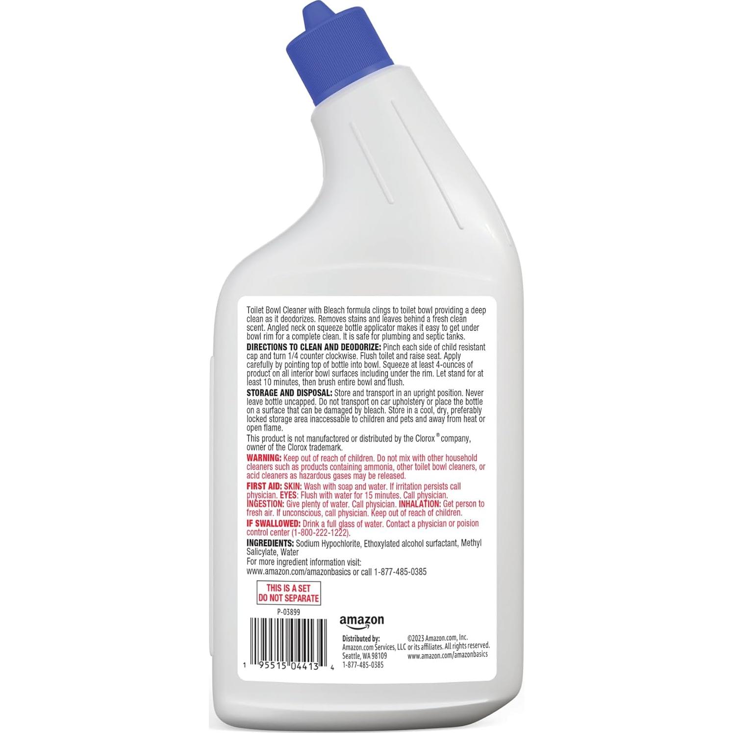 Amazon Basics Toilet Bowl Cleaner with Cling Action Formula, Bleach, Fresh Scent, 24 Fl Oz, Pack of 1