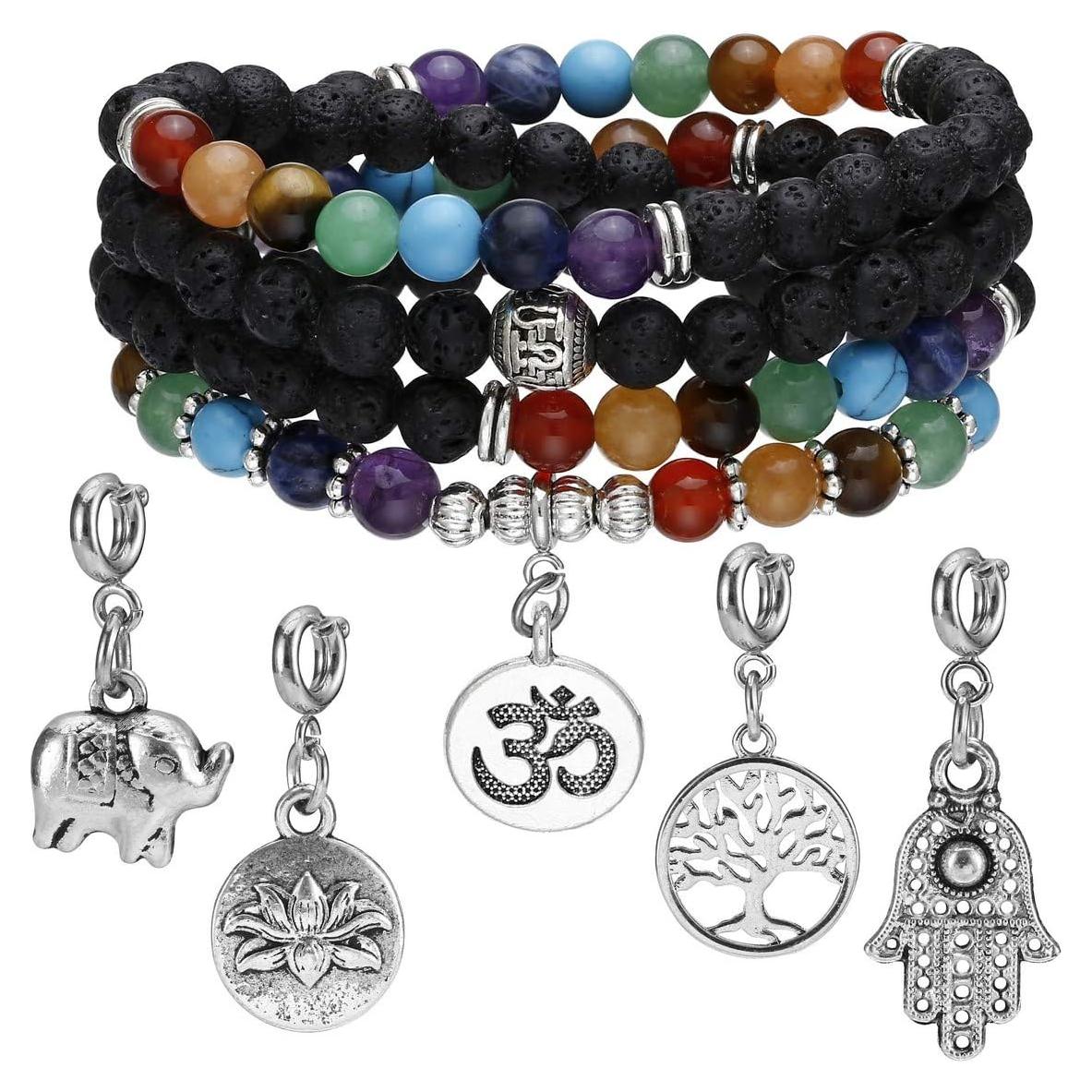 Pulsera de Chakra 108 JOVIVI de Piedra de Lava 6mm