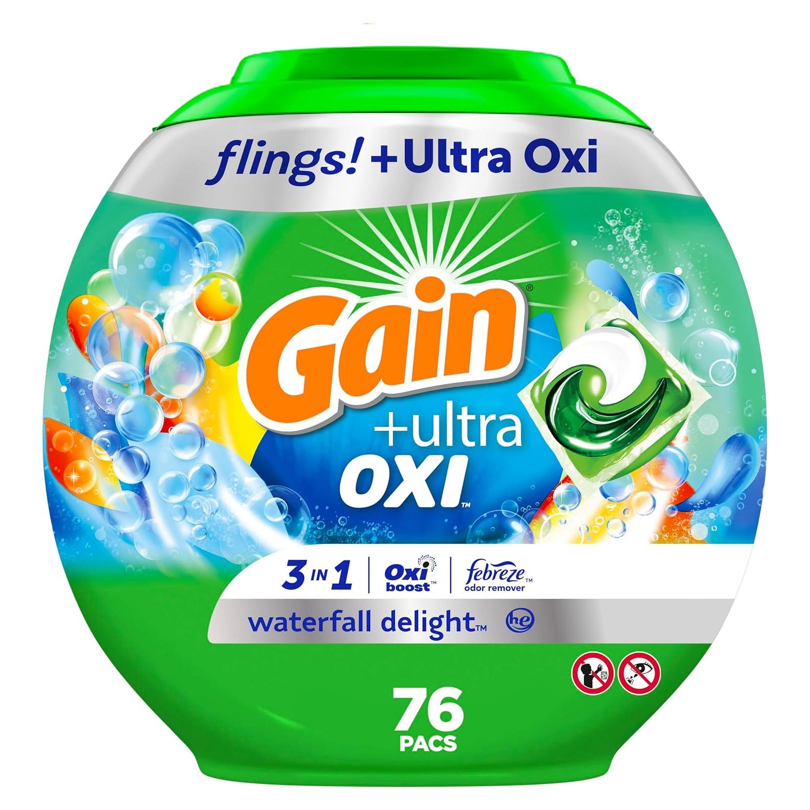 Detergente para Ropa Gain Flings Ultra OXI 76 Unidades Aroma Deleite de Cascada
