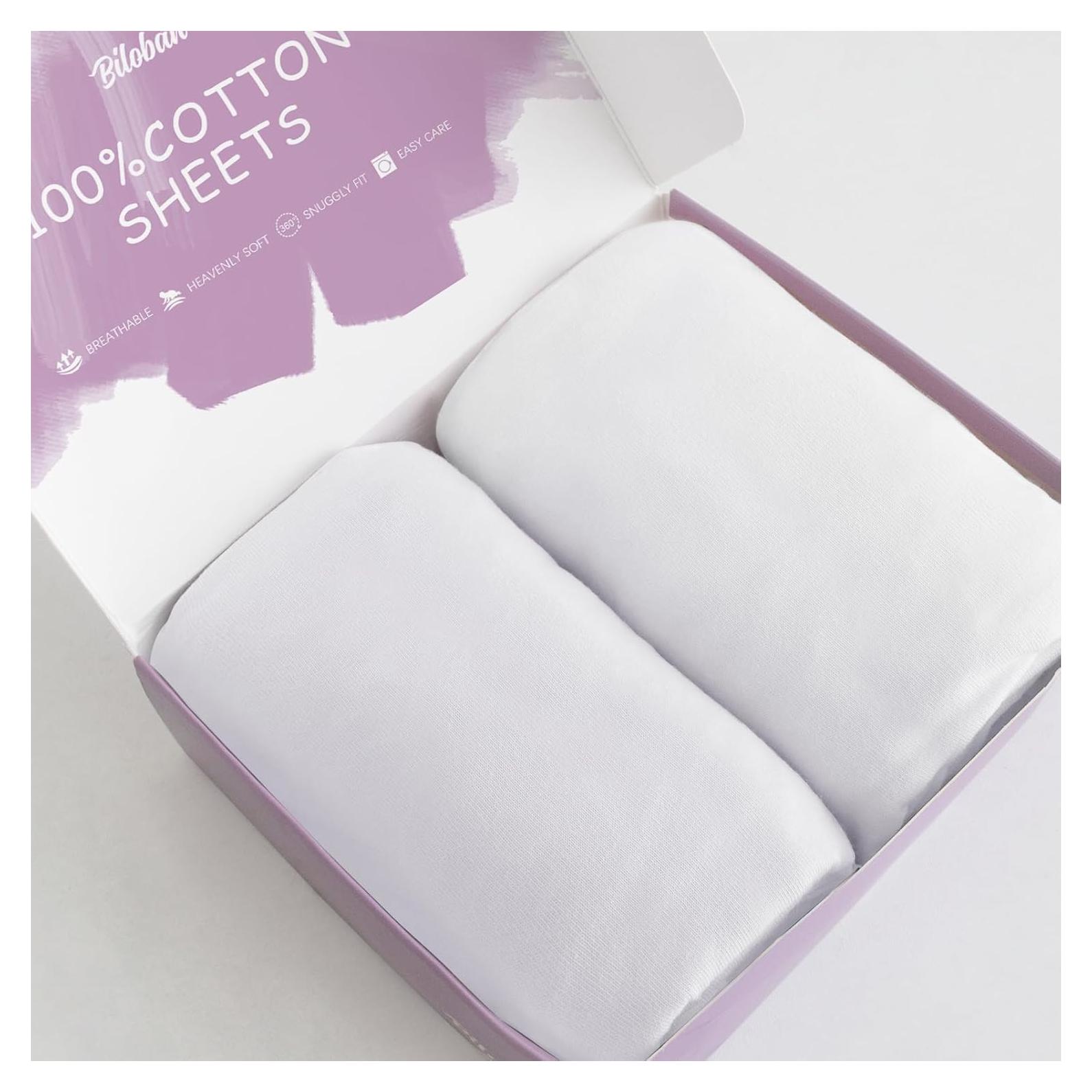 Sábanas de cuna Biloban 100% algodón 2 piezas blancas