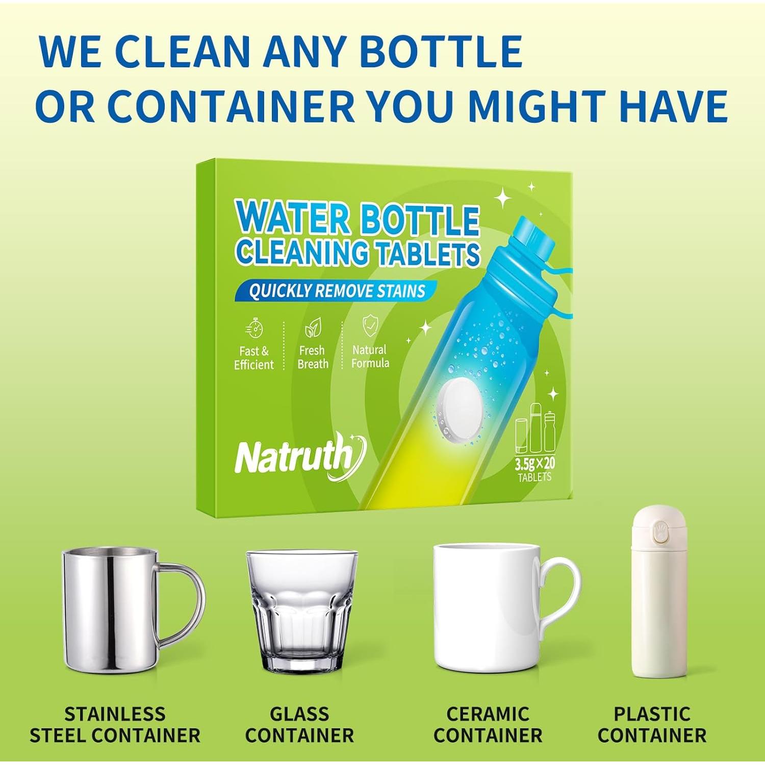 Tabletas de Limpieza NATRUTH para Botellas de Agua - 20 Unidades