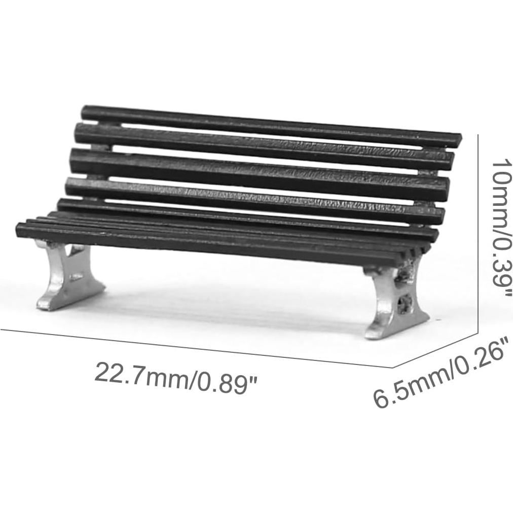 12 Bancos de Plaza Evemodel Escala HO Negro y Plata