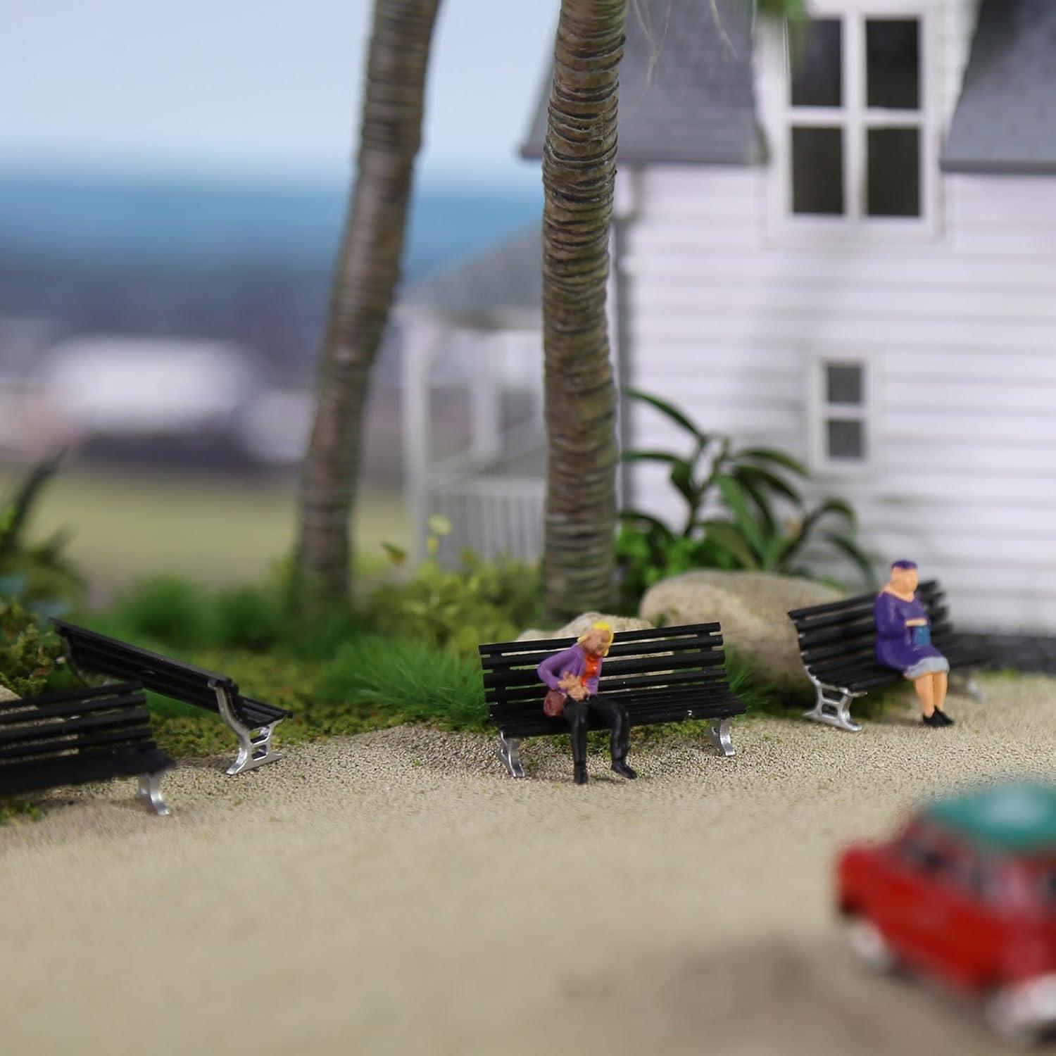 12 Bancos de Plaza Evemodel Escala HO Negro y Plata