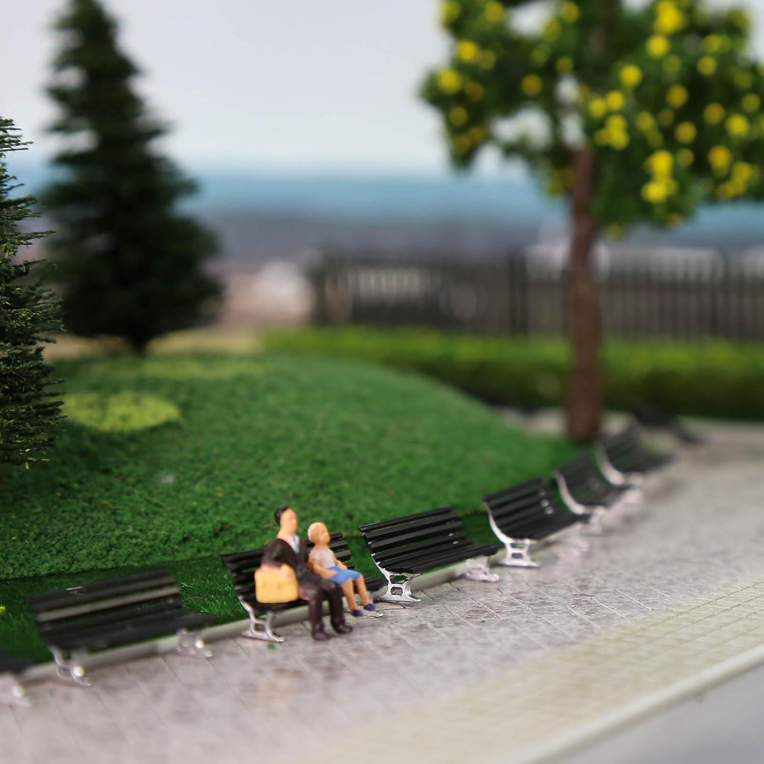 12 Bancos de Plaza Evemodel Escala HO Negro y Plata