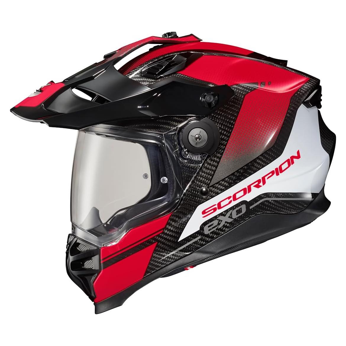 ScorpionEXO XT9000 Full Face Carbon Fiber Adventure Motorcycle Helmet with Pinlock Ready Shield and Bluetooth Ready Speaker Pockets DOT ECE Trailhead (Dark Red - 2X-Large)