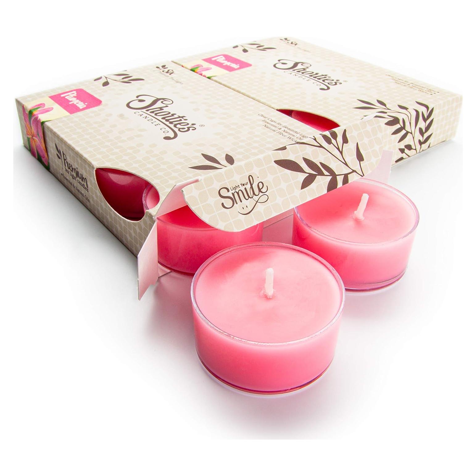 Velas Tealight Rosa Plumeria Shortie's - 12 Unidades Aromáticas