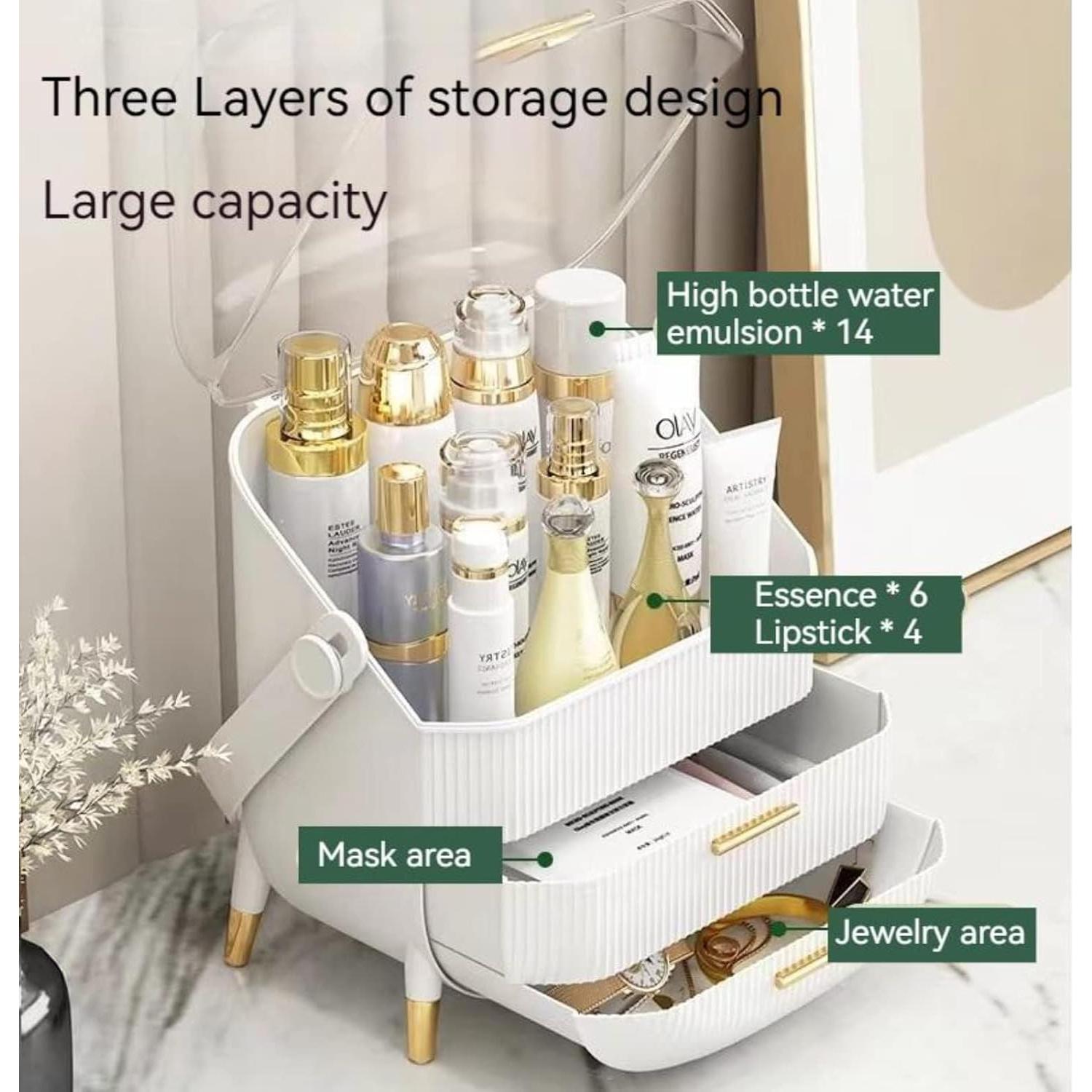 Organizador de Maquillaje Omeily Blanco Claro 3 Capas 29x20.6x36.6cm