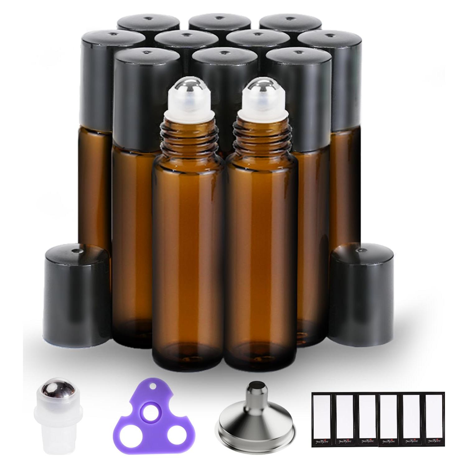 Set de 12 botellas de vidrio ámbar 10 ml para aceites esenciales