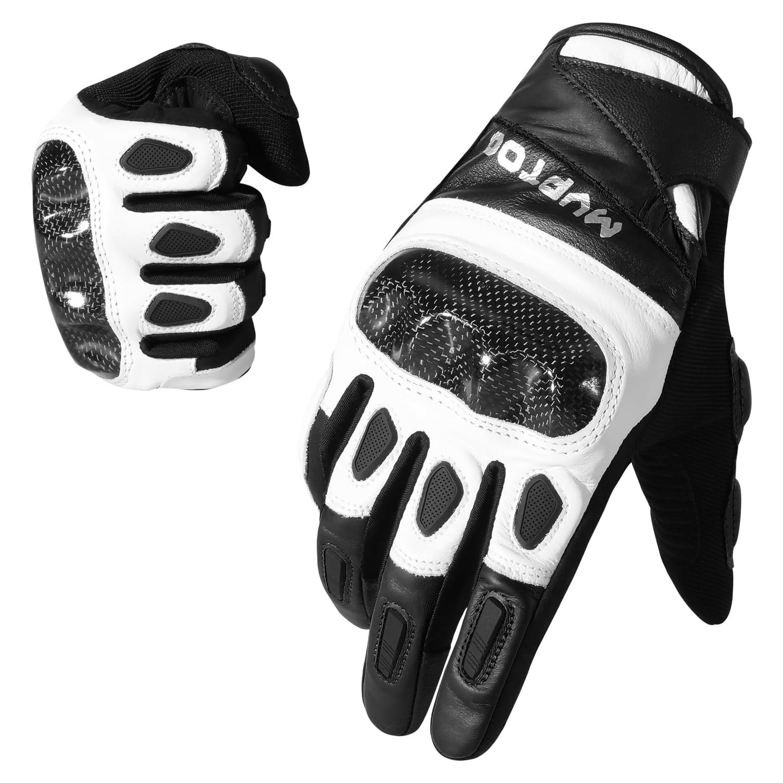 Guantes de Motocicleta WTACTFUL Medianos de Cuero Negro