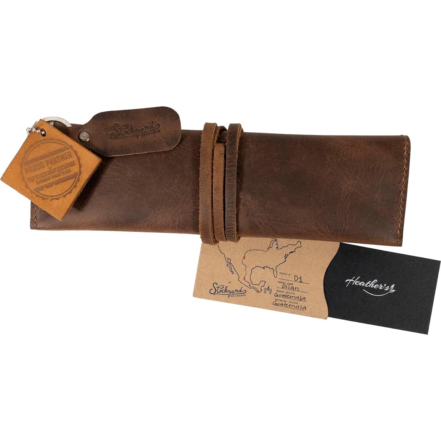 Organizador de Brochas de Maquillaje Heather, Cuero Marrón, Hecho a Mano