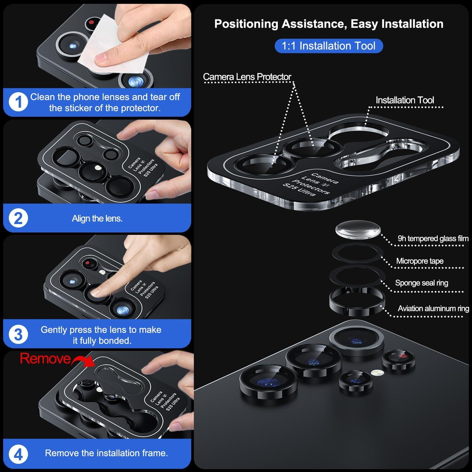 WSKEN Protector de Lente de Cámara para Samsung Galaxy S25 Ultra - Vidrio Templado 9H, Negro