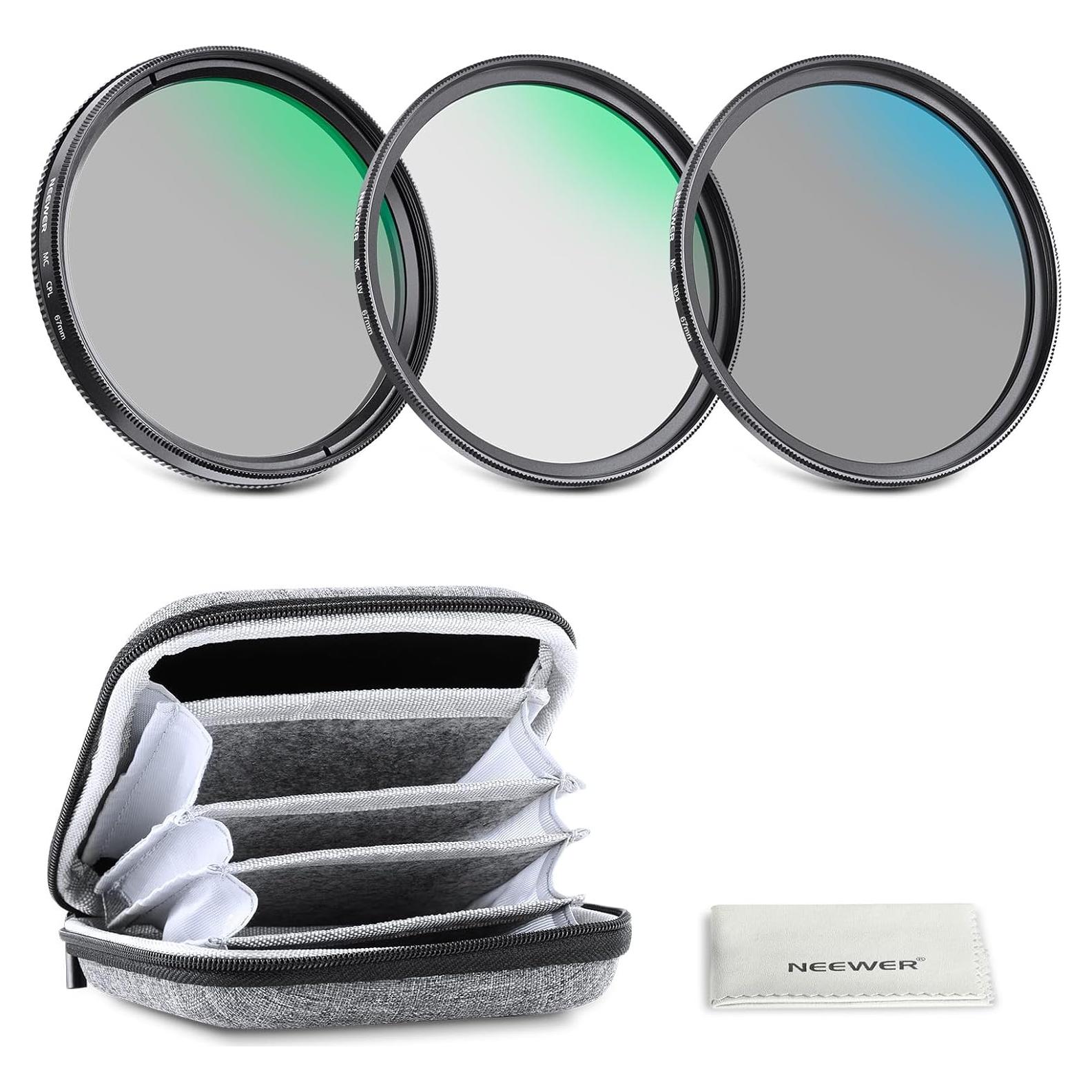 Filtro de Lente NEEWER UV/CPL/ND4 67mm con Estuche Duro